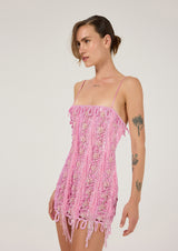 PINK FLORAL GUIPURE MINI DRESS