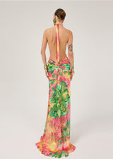 MULTICOLORED PATTERNED CHIFFON DRESS