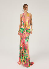 MULTICOLORED PATTERNED CHIFFON DRESS
