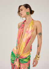 MULTICOLORED PATTERNED CHIFFON DRESS