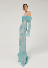 OFF-SHOULDER FISHNET MAXI DRESS