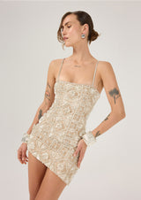 WHITE GUIPURE MINI DRESS