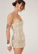 WHITE GUIPURE MINI DRESS