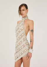 WHITE FLORAL GUIPURE MINI DRESS