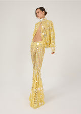 YELLOW STRIPED LACE TRANSPARENT PANTS