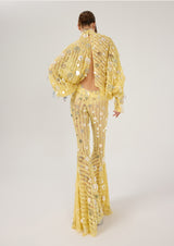 YELLOW STRIPED LACE TRANSPARENT PANTS