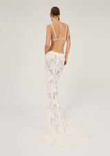 WHITE SKIRT WITH 3-D FLORAL EMBROIDERY