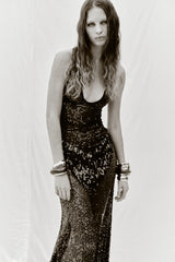 BLACK TRANSPARENT SEQUIN MAXI DRESS