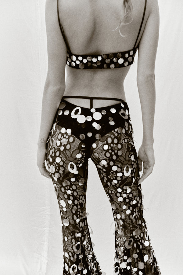 BLACK LACE TRANSPARENT PANTS EMBELLISHED WITH SEQUINS