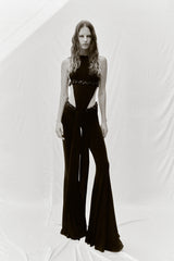 HALTER NECK BLACK  DRAPED JUMPSUIT  EMBELLISHED WITH SEQUINS