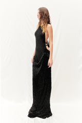HALTER NECK FRINGED MAXI DRESS
