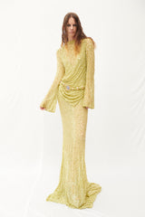 LIGHT YELLOW MAXI DRESS WITH BACK CUTOUT DETAILS