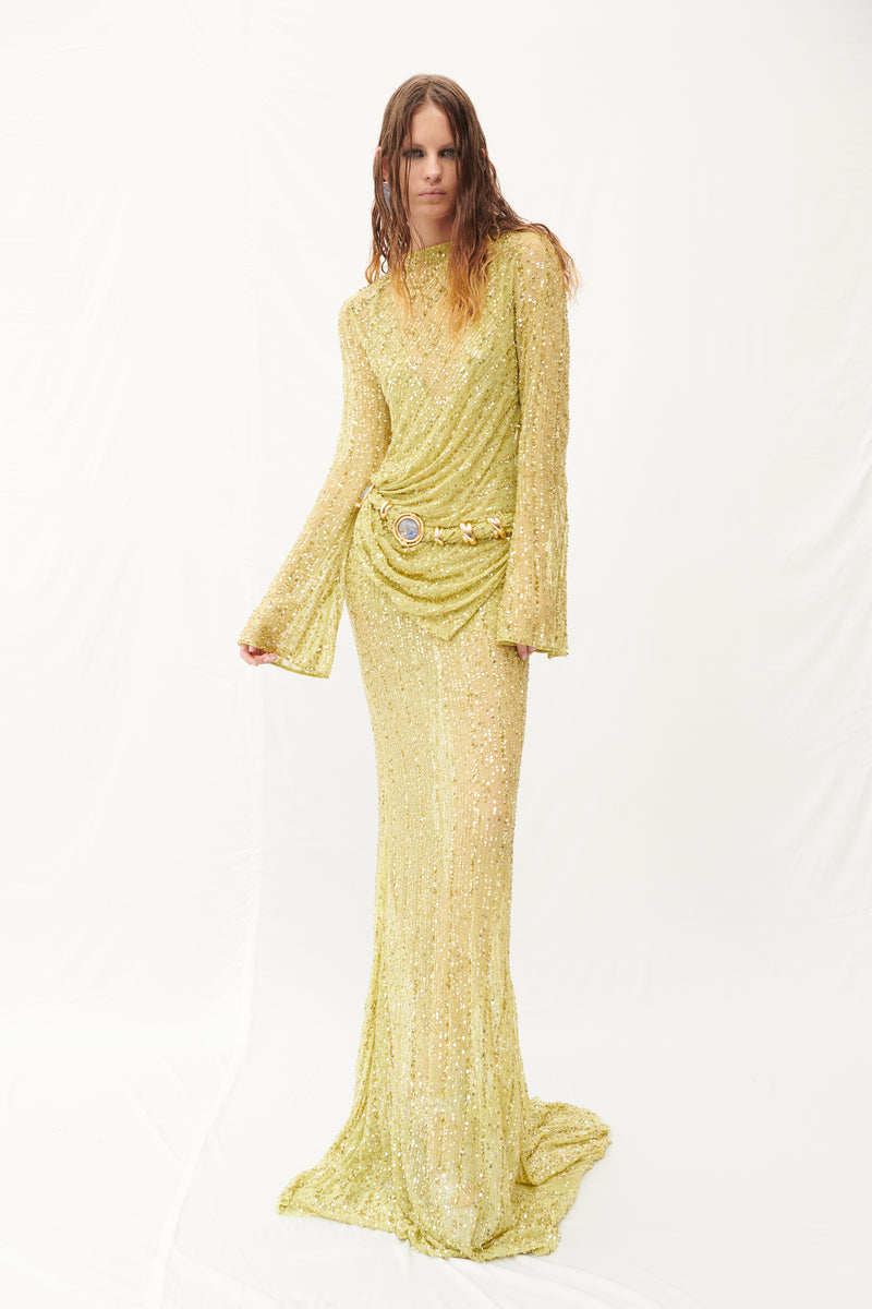LIGHT YELLOW MAXI DRESS WITH BACK CUTOUT DETAILS