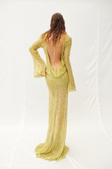 LIGHT YELLOW MAXI DRESS WITH BACK CUTOUT DETAILS