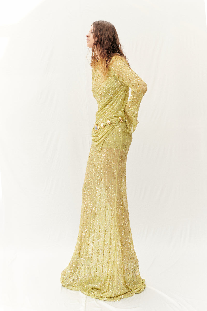 LIGHT YELLOW MAXI DRESS WITH BACK CUTOUT DETAILS