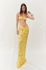 YELLOW LACE FLORAL MAXI SKIRT