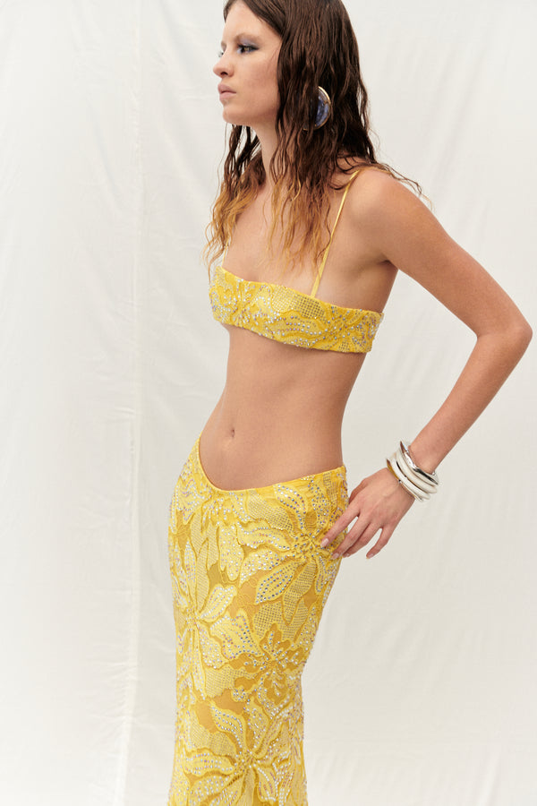 YELLOW LACE FLORAL BUSTIER