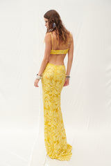 YELLOW LACE FLORAL MAXI SKIRT