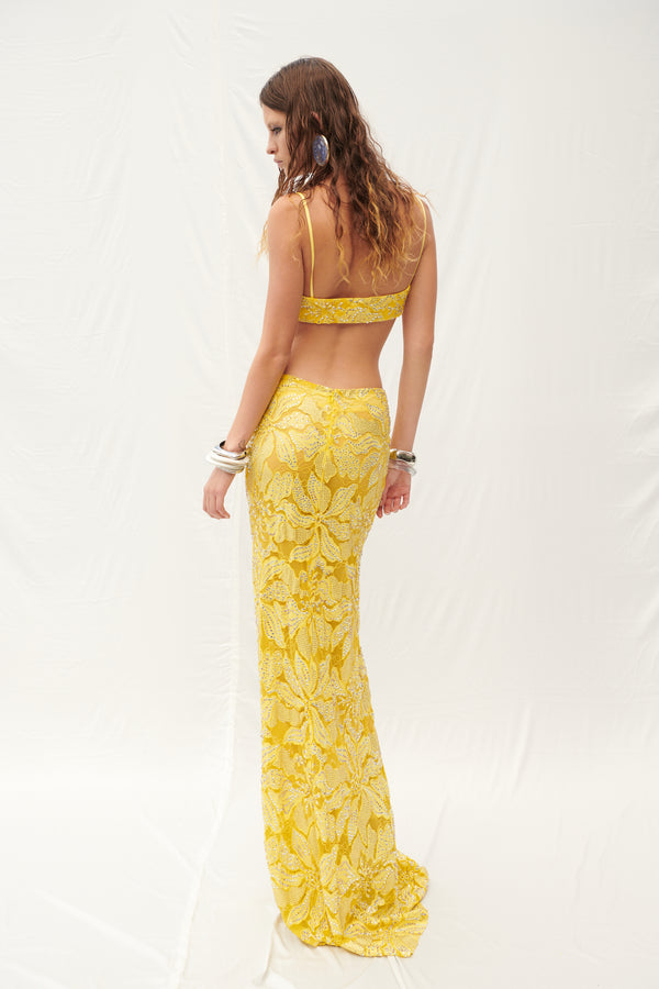 YELLOW LACE FLORAL BUSTIER