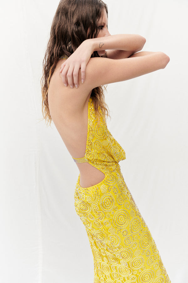 STONE TRIM LACE MAXI DRESS