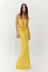 STONE TRIM LACE MAXI DRESS