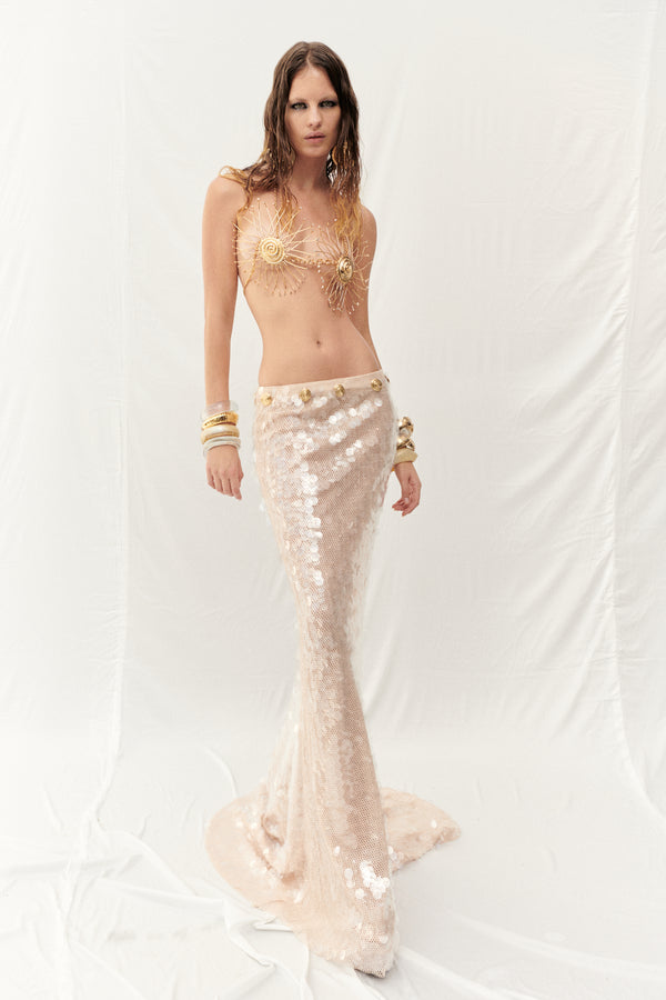 LOW RISE SEQUIN MAXI SKIRT