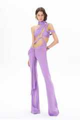 SCARF NECK JUMPSUIT WITH ACCESSORIES AND DRAPE DETAILS