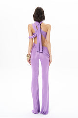 SCARF NECK JUMPSUIT WITH ACCESSORIES AND DRAPE DETAILS