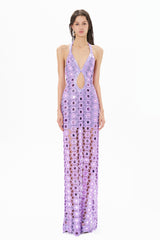 LILAC LACE MAXI DRESS EMBELLISHED WITH MIRROR SEQUINS