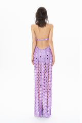 LILAC LACE MAXI DRESS EMBELLISHED WITH MIRROR SEQUINS