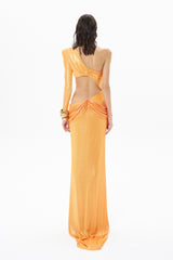 ASYMMETRIC CUT MAXI DRESS WITH ACCESSORY AND KNOT DETAILS