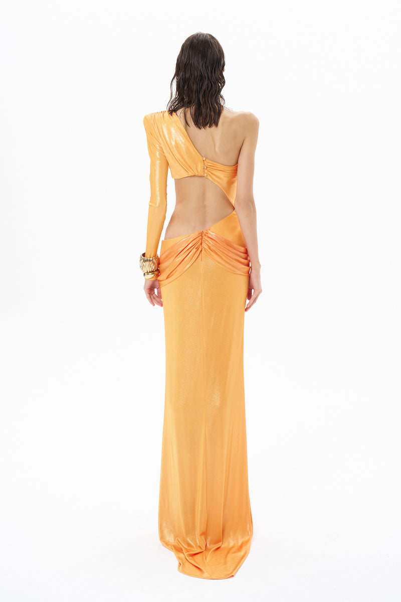 ASYMMETRIC CUT MAXI DRESS WITH ACCESSORY AND KNOT DETAILS