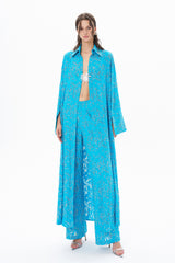 STONE TRIM BLUE KIMONO WITH COLLAR