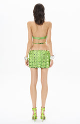 HALTER NECK GREEN CROP TOP EMBELLISHED WITH MIRROR SEQUINS