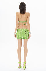 GREEN SUPER MINI SKIRT EMBELLISHED WITH MIRROR SEQUINS