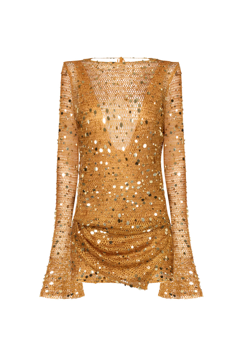 FISHNET MINI DRESS WITH SEQUIN EMBROIDERY