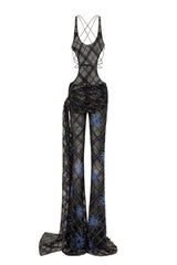 STONE TRIMMED LACE JUMPSUIT