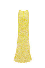 YELLOW LACE FLORAL MAXI SKIRT