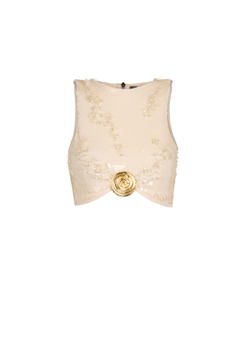 ECRU SEQUIN TOP WITH GOLD PLATED ACCESSORIES