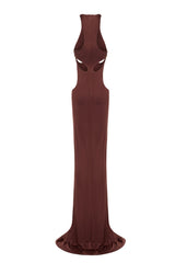 BROWN CUT OUT JERSEY MAXI DRESS