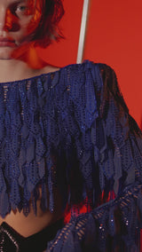 CRYSTAL TOP WITH LASER CUT CHIFFON FRINGES