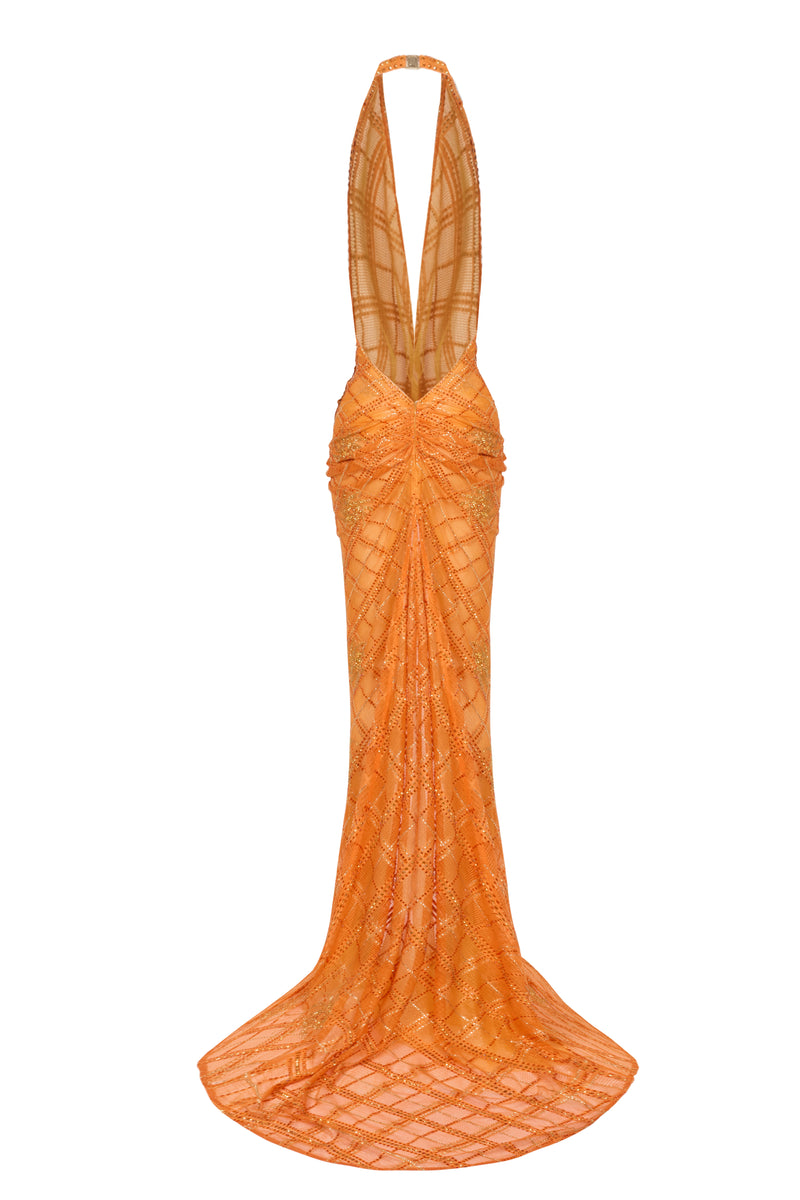 STONE TRIM ORANGE MAXI DRESS