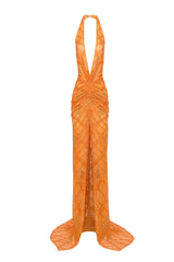 STONE TRIM ORANGE MAXI DRESS