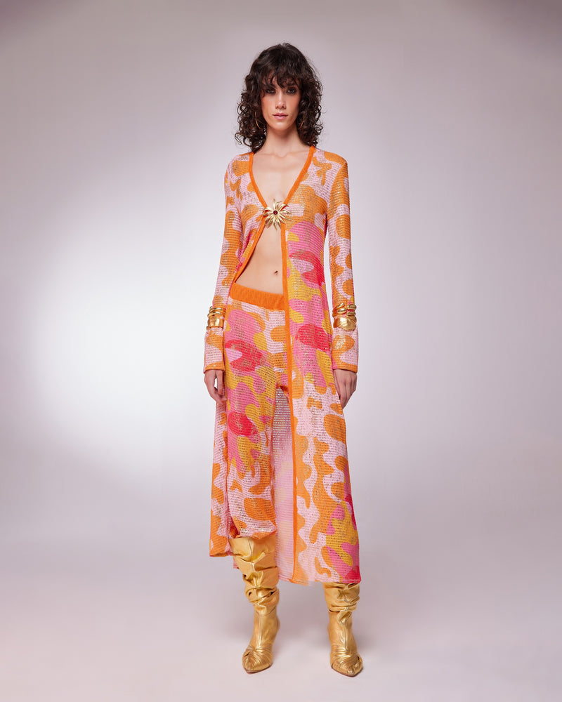 MULTICOLOUR KIMONO WITH FLOWER SHAPED ACCESSORY