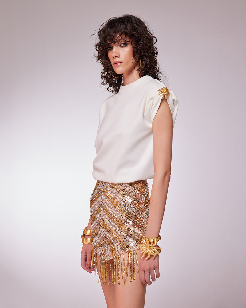 HANDMADE SEQUINED FRINGED MINI SKIRT