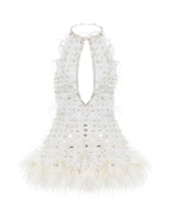 HANDMADE SEQUINED MINI DRESS WITH OSTRICH FEATHER DETAILS