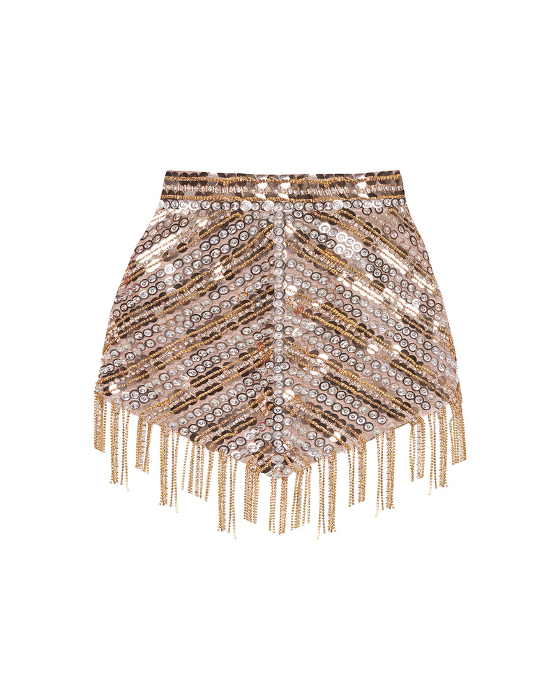 HANDMADE SEQUINED FRINGED MINI SKIRT