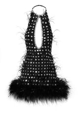 HANDMADE SEQUINED MINI DRESS WITH OSTRICH FEATHER DETAILS