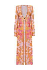 MULTICOLOUR KIMONO WITH FLOWER SHAPED ACCESSORY