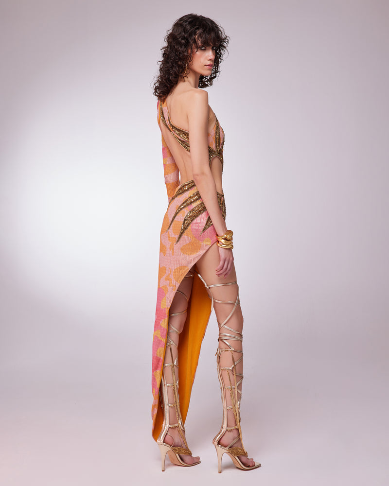ONE SHOULDER SUN EMBROIDERED DRESS Fardaofficial ONE SHOULDER SUN EMBROIDERED DRESS Fardaofficial